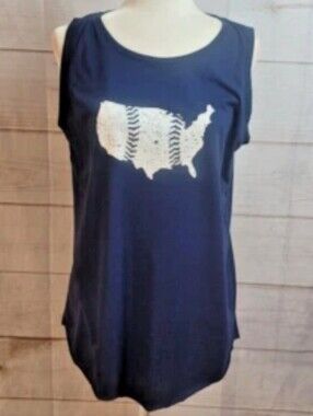 Baseballism United Seam Womens Navy Sleeveless USA Graphic Cotton Blend Tank Top